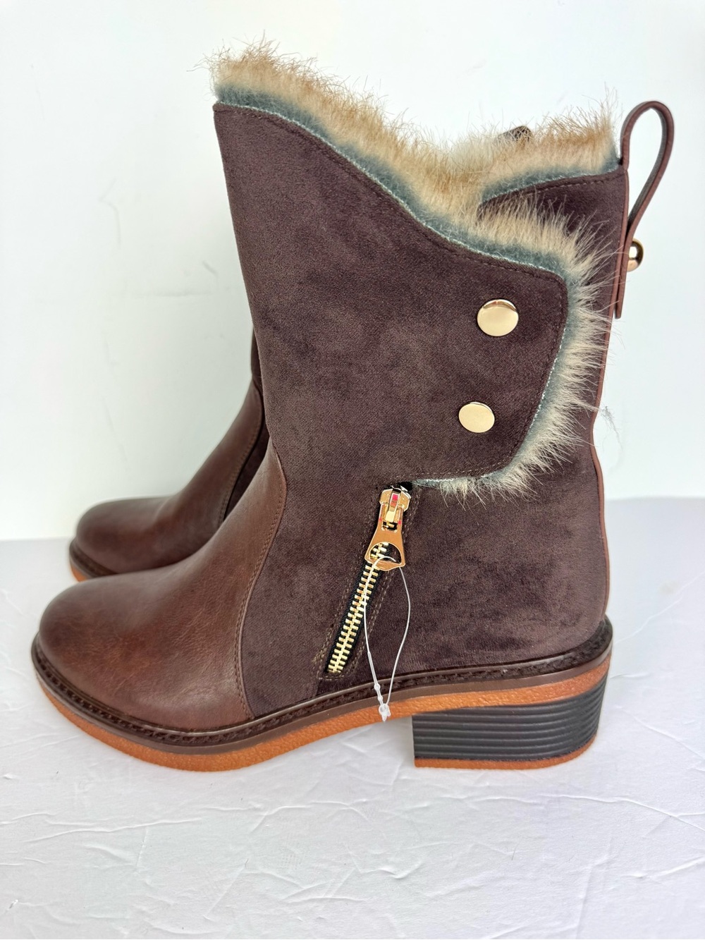 Patrizia by Spring Step Brown Saige Boots with Faux Fur Size 9